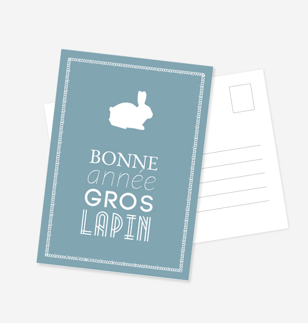 Carte postale Bonne année Gros Lapin