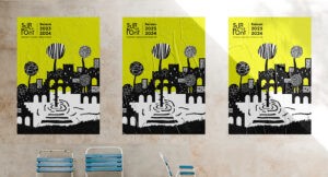 visuel de saison 2023-2024 du CNAREP Sur le Pont par Camille Garnier graphiste freelance