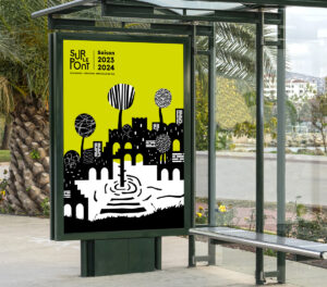 visuel de saison 2023-2024 du CNAREP Sur le Pont par Camille Garnier graphiste freelance